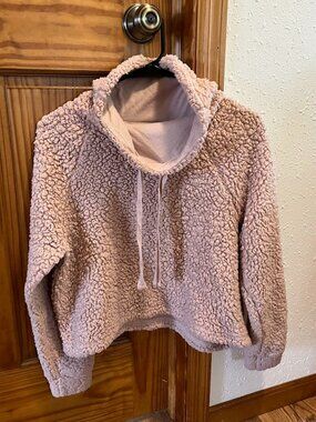 Hippie Rose Cowl Neck Cropped Sherpa Fleece, Dusty Rose Pink, Small